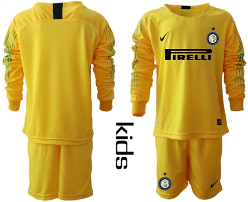 Inter Milan Blank Yellow Goalkeeper Long Sleeves Kid Soccer Club Jersey